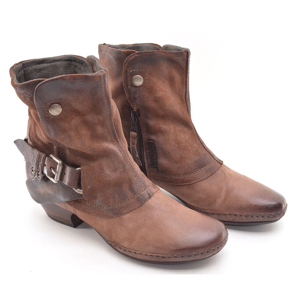 Miz Mooz Evelyn Brown Buckle Strap Moto Boots 40 New